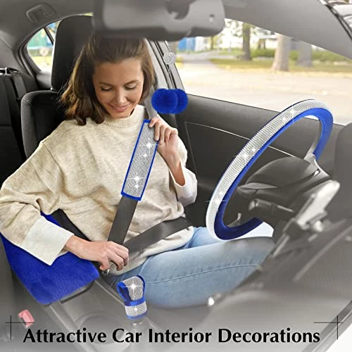 Brand new ???? 10 Pieces Bling Car Accessories Set Steering Wheel Cover Seat Belt Pads Center Console Pad Car Cup Ring Sticker Handbrake Cover Shift Gear Cover Mirror Hanging Accessories For Car Decor ???? 7 Brand new ???? 10 Pieces Bling Car Accessories Set Steering Wheel Cover Seat Belt Pads Center Console Pad Car Cup Ring Sticker Handbrake Cover Shift Gear Cover Mirror Hanging Accessories For Car Decor ???? - Image 5