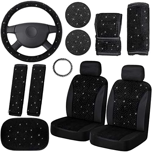 Promo ⌛ Frienda 13 Pack Bling Car Seat Covers Set Car Diamond Accessories Rhinestone Crystal Steering Wheel Cover, Bling Velvet Breathable Seat Cover, Glitter Center Console Pad Universal Car Interior White ???? 13 Promo ⌛ Frienda 13 Pack Bling Car Seat Covers Set Car Diamond Accessories Rhinestone Crystal Steering Wheel Cover, Bling Velvet Breathable Seat Cover, Glitter Center Console Pad Universal Car Interior White ???? - Image 11