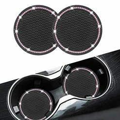 Best deal ❤️ Car Coasters, Senose Bling Car Accessories For ???? Women, Universal 2.75" Anti-Slip Silicone Cup Holder Coasters For Car, Cute Diamond Vehicle Interior Decor (Black Pink/2 Pack) Pink-2 Pc ????