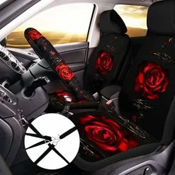 Buy ???? 15 Pcs Rose Art Flower Car Seat Covers Full Set For ???? Women Rubber Steering Wheel Cover Armrest Cover Seatbelt Covers Polyester Fabric Front Seat Rear Backrest Cover Bottom Cover Universal (Red) ???? -Car Seat Covers shop 51zgtai0m4L
