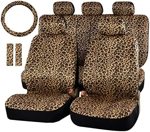 Hot Sale ???? Leopard Car Seat Covers Full Set With Steering Wheel Cover 2 Seat Belt Pads, Cheetah Print Seat Covers For Cars For ???? Women,Airbag Compatible,Universal Fits For Cars,SUV,Truck ???? 7 Hot Sale ???? Leopard Car Seat Covers Full Set With Steering Wheel Cover 2 Seat Belt Pads, Cheetah Print Seat Covers For Cars For ???? Women,Airbag Compatible,Universal Fits For Cars,SUV,Truck ???? - Image 5
