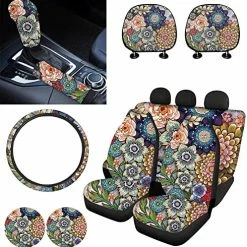 Flash Sale ???? Aztec Tribal Style Car Seat Cover And Steering Wheel Cover Sets Car Accessories Set Of Gear Shift Knob Cover+Car Handbrake Cover, Car Coaster,Car Headrest Cover Full Set ???? -Car Seat Covers shop 614HSsVCIHL. AC