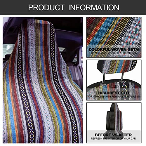 Best Pirce ???? 14 Pcs Baja Car Seat Covers Full Set Multicolor Stripe Car Seat Covers Boho Print Steering Wheel Cover Seat Belt Cover Crystal Hanging Ornament Car Holders Fits For Car (Stripe Style) ???? 7 Best Pirce ???? 14 Pcs Baja Car Seat Covers Full Set Multicolor Stripe Car Seat Covers Boho Print Steering Wheel Cover Seat Belt Cover Crystal Hanging Ornament Car Holders Fits For Car (Stripe Style) ???? - Image 5
