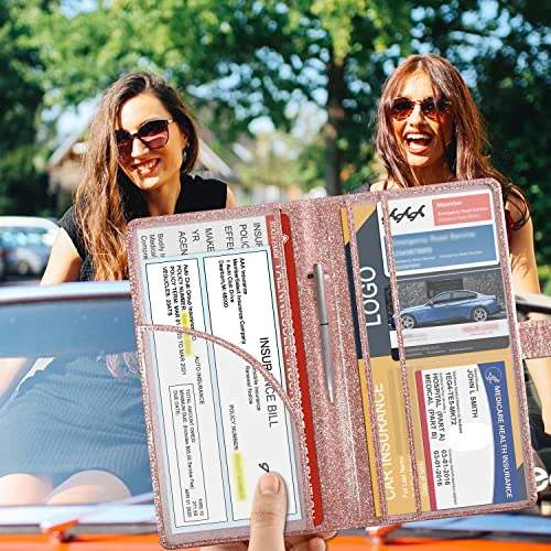 Best Pirce ???? Car Registration And Insurance Holder, Leather Vehicle Card Document Glove Box Organizer, Auto Truck Compartment Accessories For Essential Information, Driver License Cards, Glitter Rose Black Star ???? 4 Best Pirce ???? Car Registration And Insurance Holder, Leather Vehicle Card Document Glove Box Organizer, Auto Truck Compartment Accessories For Essential Information, Driver License Cards, Glitter Rose Black Star ???? - Image 2