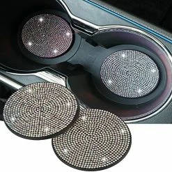 Hot Sale ???? 2 Pack Bling Car Cup Holder Coasters, 2.75 Inch Soft Bling Crystal Rhinestone Rubber Pad Set Round Auto Cup Holder Insert Drink Coaster Car Interior Accessories All Black ⭐ -Car Seat Covers shop 61BWCoGmwXL. AC