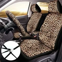 Budget ⌛ 19 Pieces Leopard Seat Covers Leopard Steering Wheel Cover Leopard Print Car Accessories Car Floor Mats Seat Belt Pads Car Cup Mats Armrest Pad For Car Decoration And Protection (Leopard) ????