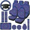 Hot Sale ???? Mandala Car Accessories Set Mandala Car Seat Cover For ???? Women Steering Wheel Cover Headrest Cover Seat Belt Cover Center Console Armrest Pad Keyring For Car Truck (Classic Style) ????