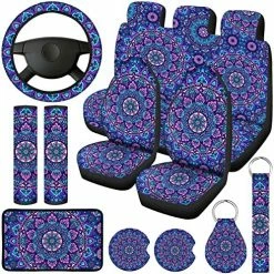 Hot Sale ???? Mandala Car Accessories Set Mandala Car Seat Cover For ???? Women Steering Wheel Cover Headrest Cover Seat Belt Cover Center Console Armrest Pad Keyring For Car Truck (Classic Style) ???? -Car Seat Covers shop 61N9oHhzHkL. AC