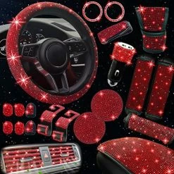 Promo ✔️ 30 Pack Bling Car Accessories Set, Bling Steering Wheel Cover ???? Women Universal Fit 15 Inch, Bling Car Vent Outlet Trims, Bling Armrest Cover, Bling Seat Belt Covers, Bling USB Charger (White) ???? -Car Seat Covers shop 61Q088IpS1L. AC