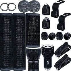 Discount ???? 19 Pcs Bling Car Accessories Set, Bling Seat Belt Covers, Bling Handbrake Cover, Bling Dual USB Car Charger, Bling Car Shift Gear Cover, Bling Car Cup Mats, Glasses Holders Start Button Ring (White) ???? -Car Seat Covers shop 61RUmjoPkiL. AC