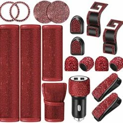 Discount ???? 19 Pcs Bling Car Accessories Set, Bling Seat Belt Covers, Bling Handbrake Cover, Bling Dual USB Car Charger, Bling Car Shift Gear Cover, Bling Car Cup Mats, Glasses Holders Start Button Ring (White) ???? -Car Seat Covers shop 61Y7i4ZF0RL. AC