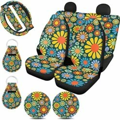 Promo ???? Mushroom Car Accessories Seat Cover For Car For ???? Women Universal Fit Front And Rear Bench Seats Protectors For Truck SUV,Mushroom Wheel Steering Cover,Seat Belt Cover,Cup Holder,Keyring Black Marble Print ???? -Car Seat Covers shop 61dwl d3h0L. AC