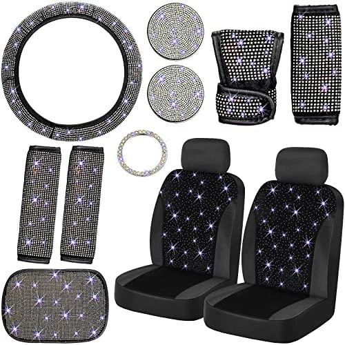 Promo ⌛ Frienda 13 Pack Bling Car Seat Covers Set Car Diamond Accessories Rhinestone Crystal Steering Wheel Cover, Bling Velvet Breathable Seat Cover, Glitter Center Console Pad Universal Car Interior White ???? 12 Promo ⌛ Frienda 13 Pack Bling Car Seat Covers Set Car Diamond Accessories Rhinestone Crystal Steering Wheel Cover, Bling Velvet Breathable Seat Cover, Glitter Center Console Pad Universal Car Interior White ???? - Image 10