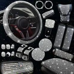 Promo ✔️ 30 Pack Bling Car Accessories Set, Bling Steering Wheel Cover ???? Women Universal Fit 15 Inch, Bling Car Vent Outlet Trims, Bling Armrest Cover, Bling Seat Belt Covers, Bling USB Charger (White) ???? -Car Seat Covers shop 61h2uu8kumL. AC