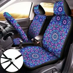 Hot Sale ???? Mandala Car Accessories Set Mandala Car Seat Cover For ???? Women Steering Wheel Cover Headrest Cover Seat Belt Cover Center Console Armrest Pad Keyring For Car Truck (Classic Style) ???? -Car Seat Covers shop 61keJgP0PhL