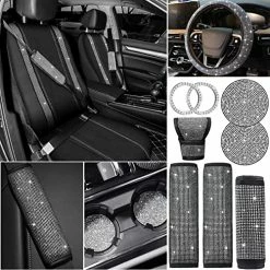 Best Sale ❤️ Bling Car Seat Covers Set Car Diamond Accessories With Shiny Bling Car Seat Covers Bling Steering Wheel Cover Seat Belt Pads Glove Glitter Center Pad Cup Drill Rings Universal Car (Silver, Front Seat) ???? -Car Seat Covers shop 61q98dNPJcL