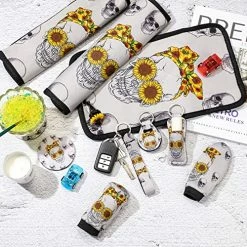 Coupon ❤️ 15 Pieces Skull Sunflower Car Front Seat Cover Car Accessories Set Sunflower Print Steering Wheel Cover Seat Belt Pads Armrest Pad Handbrake Gear Cover Keyring Interior Decor For SUV Truck Seda ???? -Car Seat Covers shop 61tizdCESKL