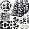 Best Sale ???? 22 Pieces Cow Print Car Accessories Set Cow Car Seat Cover Steering Wheel Cover Headrest Cover Seat Belt Cover Center Console Armrest Pad Handbrake Cover Gear Cover Key Ring Vent (Black) ⌛