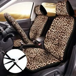 Budget ✔️ 13 Pieces Leopard Print Car Seat Covers Full Set, Leopard Car Accessories Set, Leopard Seat Covers Steering Wheel Cover, Car Pads Armrest Pad Cover Seat Belt Pads And Keychain Wrist Holder Brow ✔️