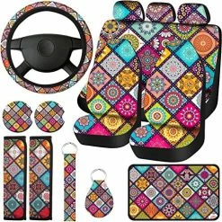 Hot Sale ???? Mandala Car Accessories Set Mandala Car Seat Cover For ???? Women Steering Wheel Cover Headrest Cover Seat Belt Cover Center Console Armrest Pad Keyring For Car Truck (Classic Style) ???? -Car Seat Covers shop 61vNZYqqncL. AC