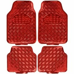Hot Sale ✨ Universal Fit 4-Piece Metallic Design Car Floor Mat - (Red) (MT-641-RD) ????
