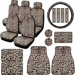 Budget ⌛ 19 Pieces Leopard Seat Covers Leopard Steering Wheel Cover Leopard Print Car Accessories Car Floor Mats Seat Belt Pads Car Cup Mats Armrest Pad For Car Decoration And Protection (Leopard) ???? -Car Seat Covers shop 61zT fc8jzS. AC